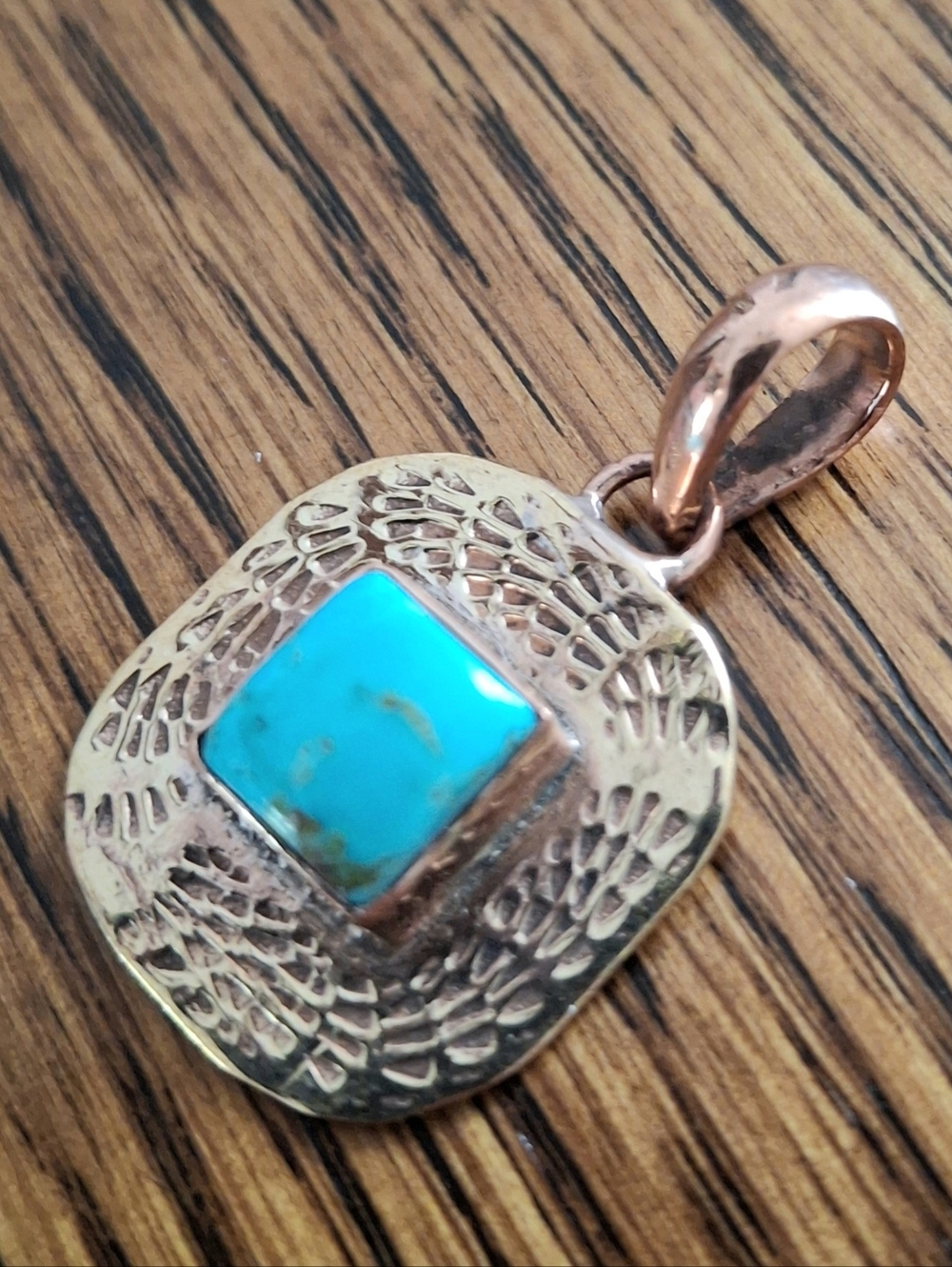 Pendant Kingman Turquoise Square Natural Stone On Copper
